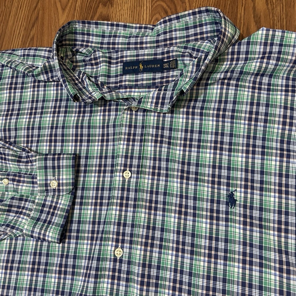 Polo Ralph Lauren Sz. 4XLT BIG & TALL Madras Plaid Button Down Dress Shirt Pony
